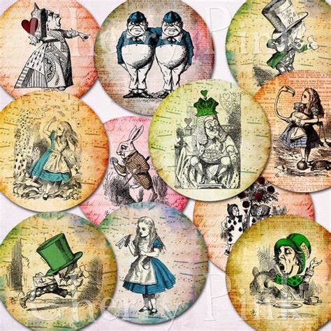 Alice In Wonderland 1 Inch Circles Digital Collage Sheet Vintage