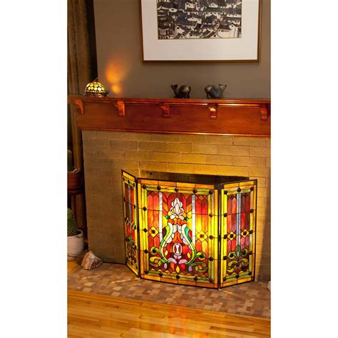 River Of Goods Fleur De Lis Stained Glass Fireplace Screen