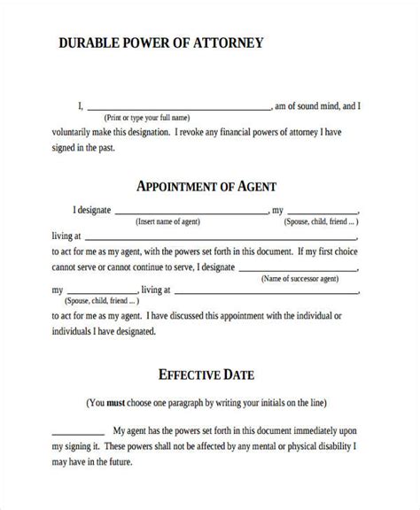 Free Printable Durable Power Of Attorney Template Printable Templates