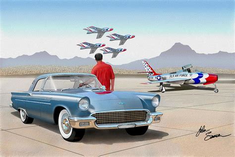 1957 Thunderbird With F84 Thunderbirds Azure Blue Classic Rendering
