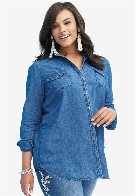 Olivia Denim Shirt By Denim 247® Plus Size Blouses And Shirts Roamans