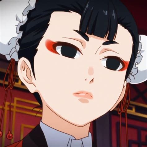 An Anime Character With Black Hair And Red Eyes Wearing A White Hat