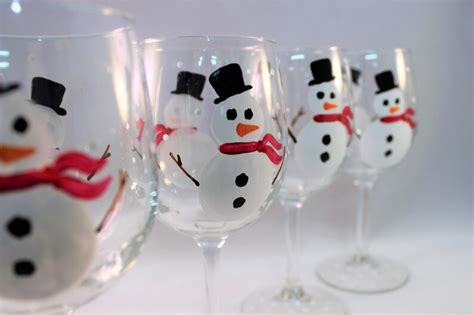 Snowman Hand Painted Wine Glasses Painted Snowman Glasses Etsy