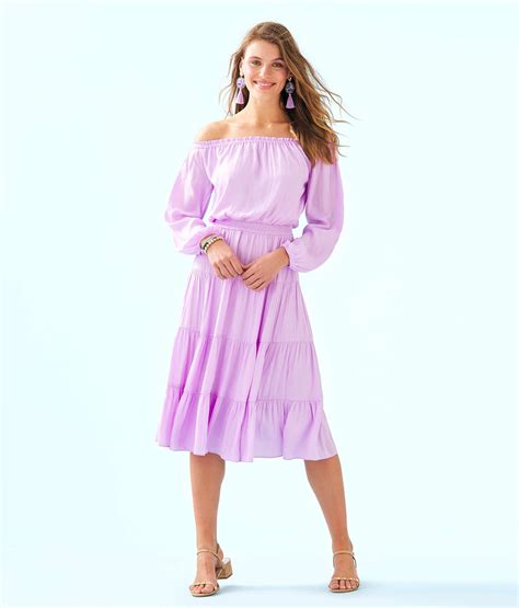 Lilly Pulitzer Jennie Off The Shoulder Midi Dress In Purple Lyst