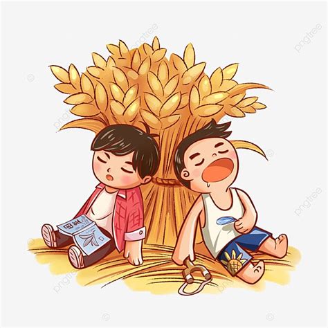 Two Children Sleeping In The Field Hand Draw Cartoon Fields Png