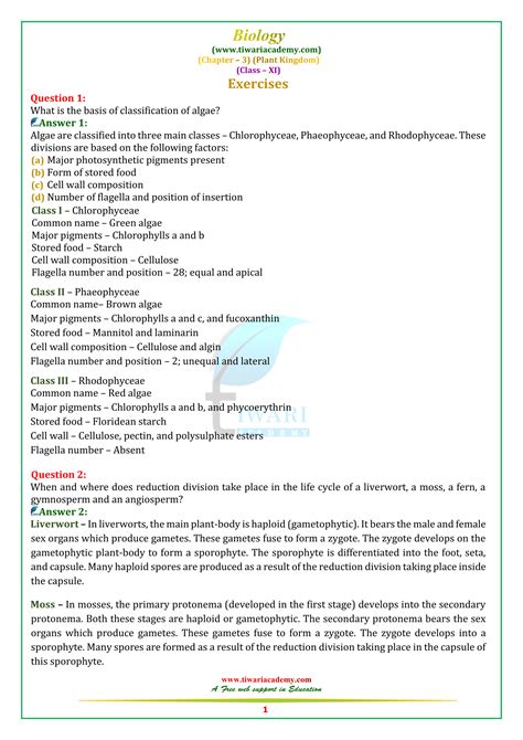 Ncert Solutions For Class 11 Biology Chapter 3 Plant Kingdom In Pdf