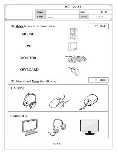 Parts Of A Computer Worksheet Teaching Resources