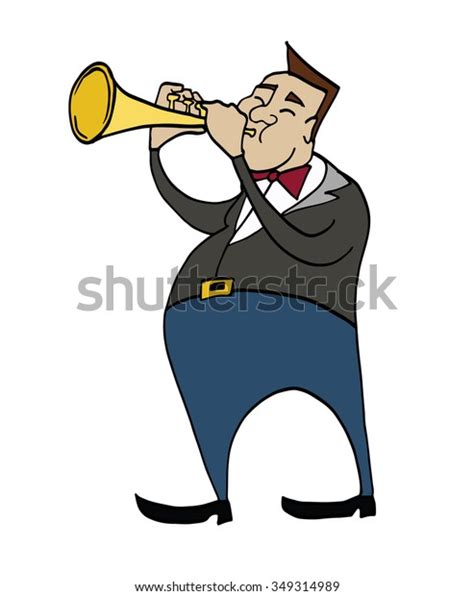 Cartoon Trumpeter Musician Playing Trumpet Clipart Stock Vector