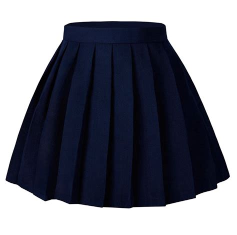 women s japan high waisted pleated cosplay costumes skirts solid mini skirt dark blue