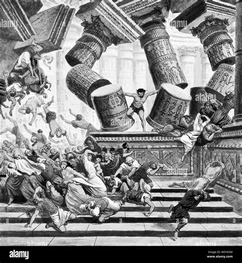 Illustration Of Biblical Samson The Nazirite Destroying The Philistines