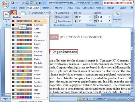 Microsoft Office Word 2007page Layout Tab In Word