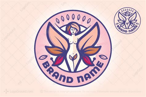 Naked Woman With Wing Shaped Leaves In Natural Environment Logo