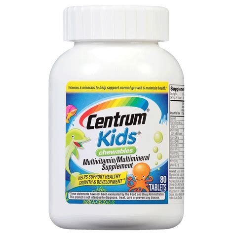 A multivitamin supplement ensures your children are meeting their nutritional needs. Centrum Kids Kid, Chewables Complete Multivitamin ...