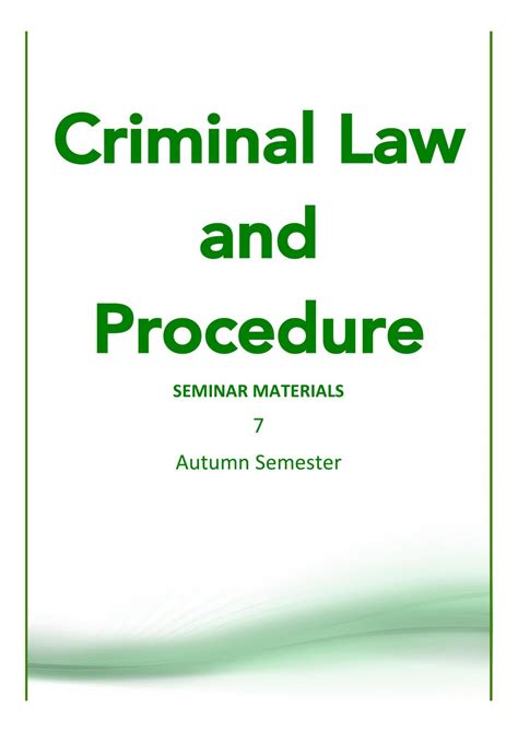 Criminal Law Seminar Notes 70114 Criminal Law And Procedure Uts