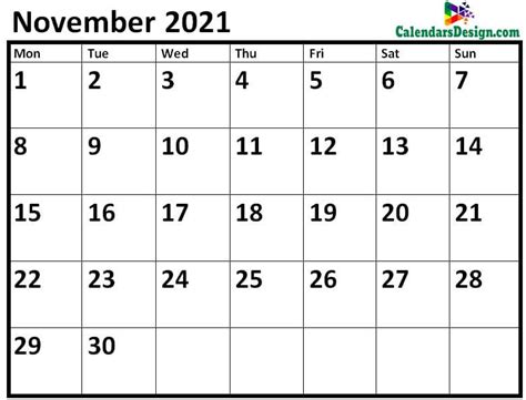 Blank November 2021 Calendar Notes With Large Space