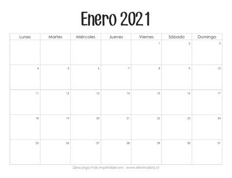 Calendarios 2021 Para Imprimir Minimalista Plantilla De Calendario