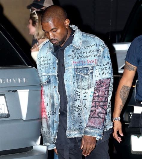 Kanye West Wearing Himumimdead Kleidung Denim Jacket Men Painted