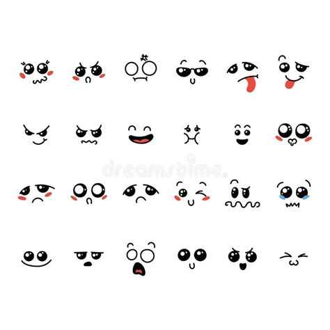set of cute lovely kawaii emoticon sticker collection stock vector illustration of ball