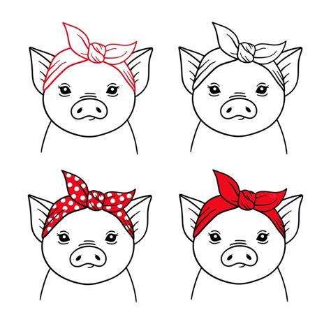 Premium Vector Set Of Pigs In Bandanas Farm Animal Animal Head Face