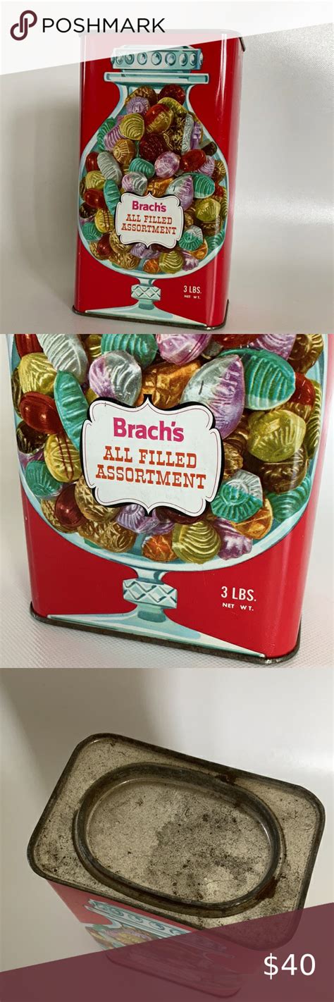 Brachs Filled Assortment Old Fashioned Candy Tin Litho Glass Candy Jar