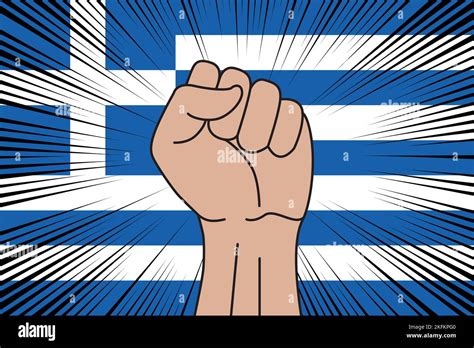 Human Fist Clenched Symbol On Flag Of Greece Background Power And