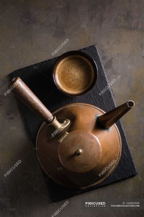 Coffee And Retro Coffee Pot — Beans Drink Stock Photo 164963958