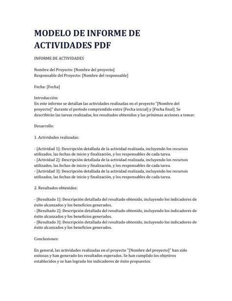 Modelo De Informe De Actividades Pdf