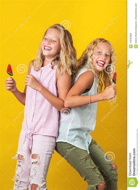 Two Pretty School Teenage Girls Having Fun Stock Image Image Of