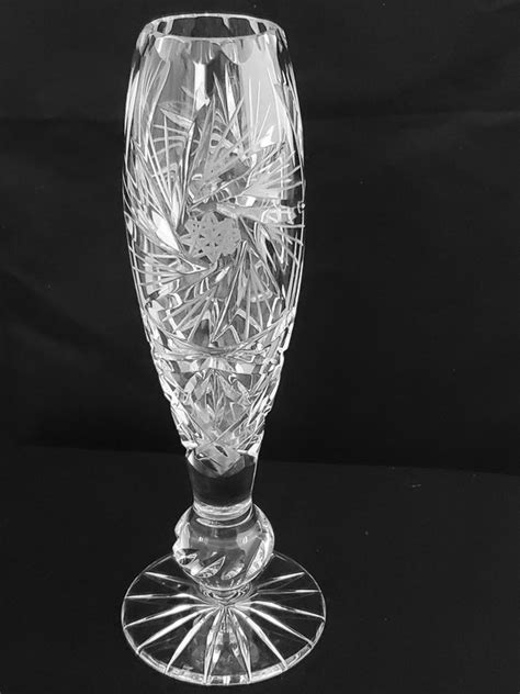 Vintage Lead Crystal Footed Bud Vase Hand Cut Swirled Star Etsy