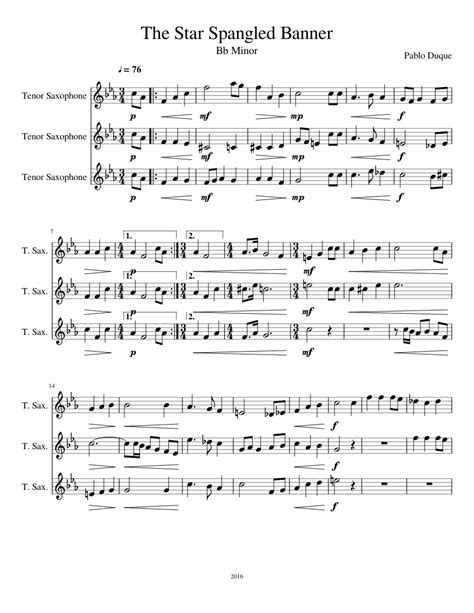 Free printable pdf score and midi track. The Star Spangled Banner Tenors sheet music for Tenor Saxophone download free in PDF or MIDI