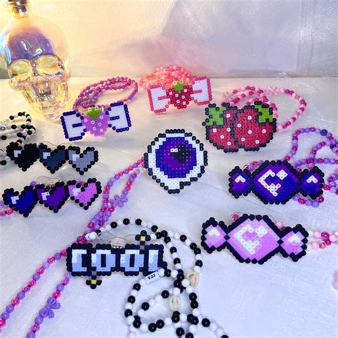 Rave Led Pacifier Binky Kandi Necklace Perler Necklace Rave Etsy