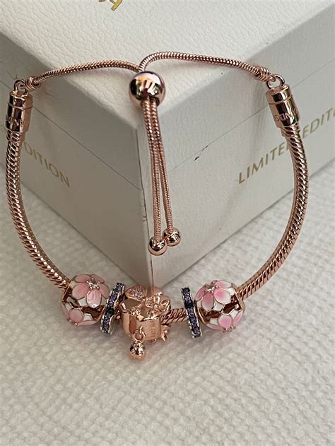 Pandora Bracelet Slider Bracelet Rose Gold Five Floral Etsy