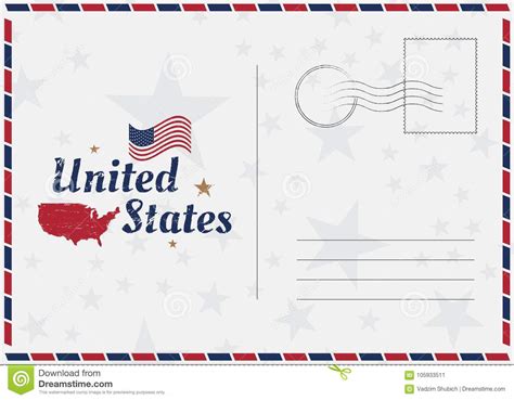 Usa Vector Vintage Postcard With American Flag And Map Template For