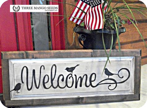 Three Mango Seeds Cabinet Door Paint Welcome Sign