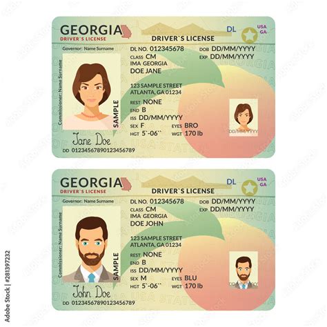 Vector Template Of Sample Driver License Plastic Card For Usa Georgia