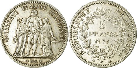 France 5 Francs 1876 A Coin Hercule Paris Silver Km8201 Vf30 35