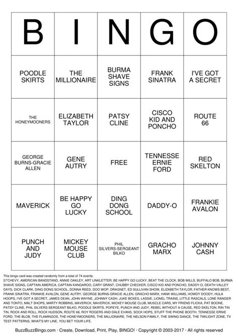 Fabulous 50s Bingo Cards To Download Print And Customize