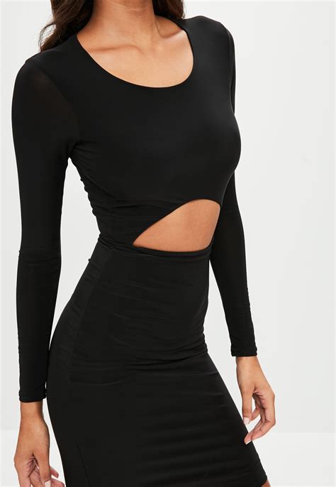Lyst Missguided Black Scoop Neck Cut Out Bodycon Midi Dress In Black