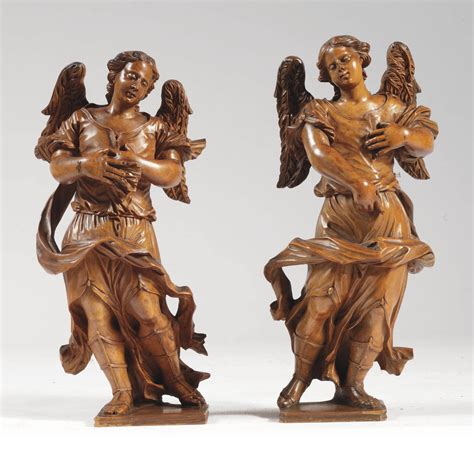 A Pair Of Carved Boxwood Figures Of Angels South German Circa 1730