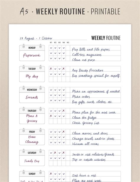 Weekly Routine Checklist Printable Habit Tracker Cleaning Etsy