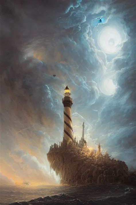 Krea Detailed Exterior Shot Of Evil Stormy Lighthouse Of Alexandria