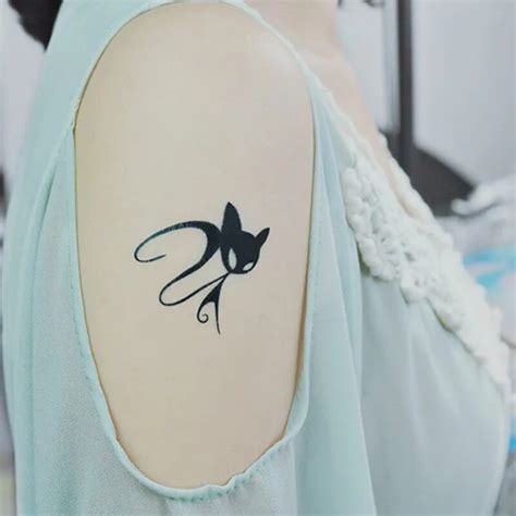 fake tattoo stickers sexy legs black lovely cat waterproof temporary tattoo sticker for body art