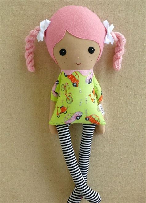 Fabric Doll Rag Doll Pink Haired Girl With Braids By Rovingovine 35