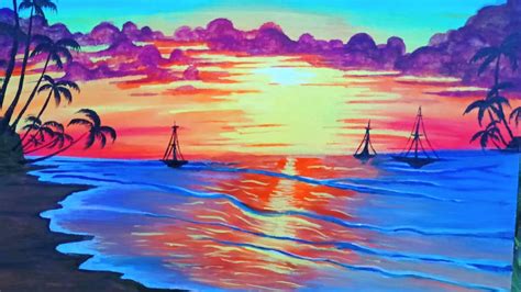 How To Paint Sunset Beach Painting With Acrylic Colours Youtube