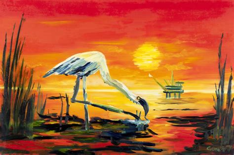 Flamingo Mother And Cub In The Oil Spill Painting