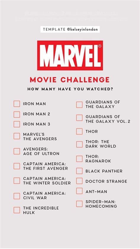 — in order of release. Marvel Movie Challenge Checklist by @kelseyinlondon How ...