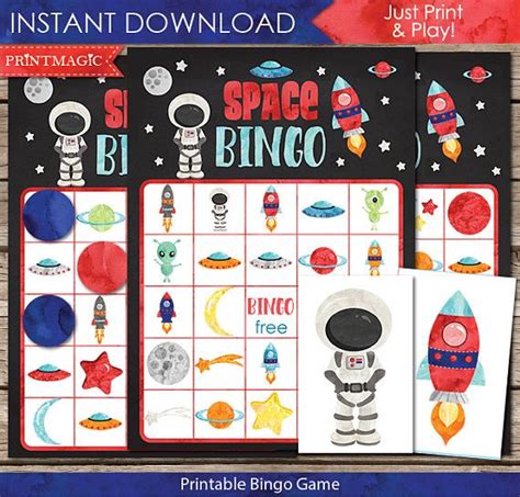 Space Bingo Printable Party Game 30 Bingo Cards Space Etsy Space