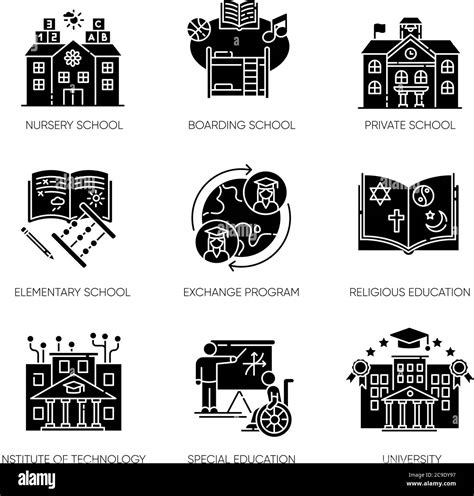 Academic Education Black Glyph Icons Set On White Space Public And