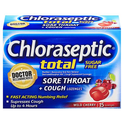 Chloraseptic Total Sugar Free Lozenges Wild Cherry Sore Throat Cough