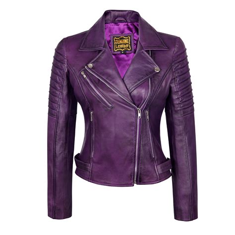 Womens Purple Lambskin Bomber Biker Real Leather Jacket